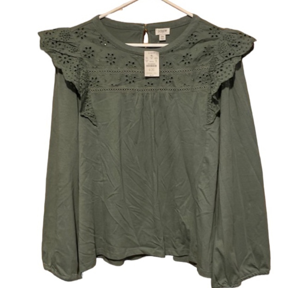 J Crew sage green ruffle ballon sleeve top New size 2 X